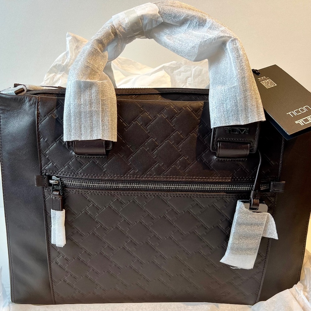Brand New Tumi Ticon Dk Brown Slim Zip Top Brief in Original Box
